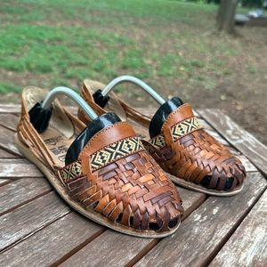 Solei Brown Leather Woven Made In Mexico Flat Loafers